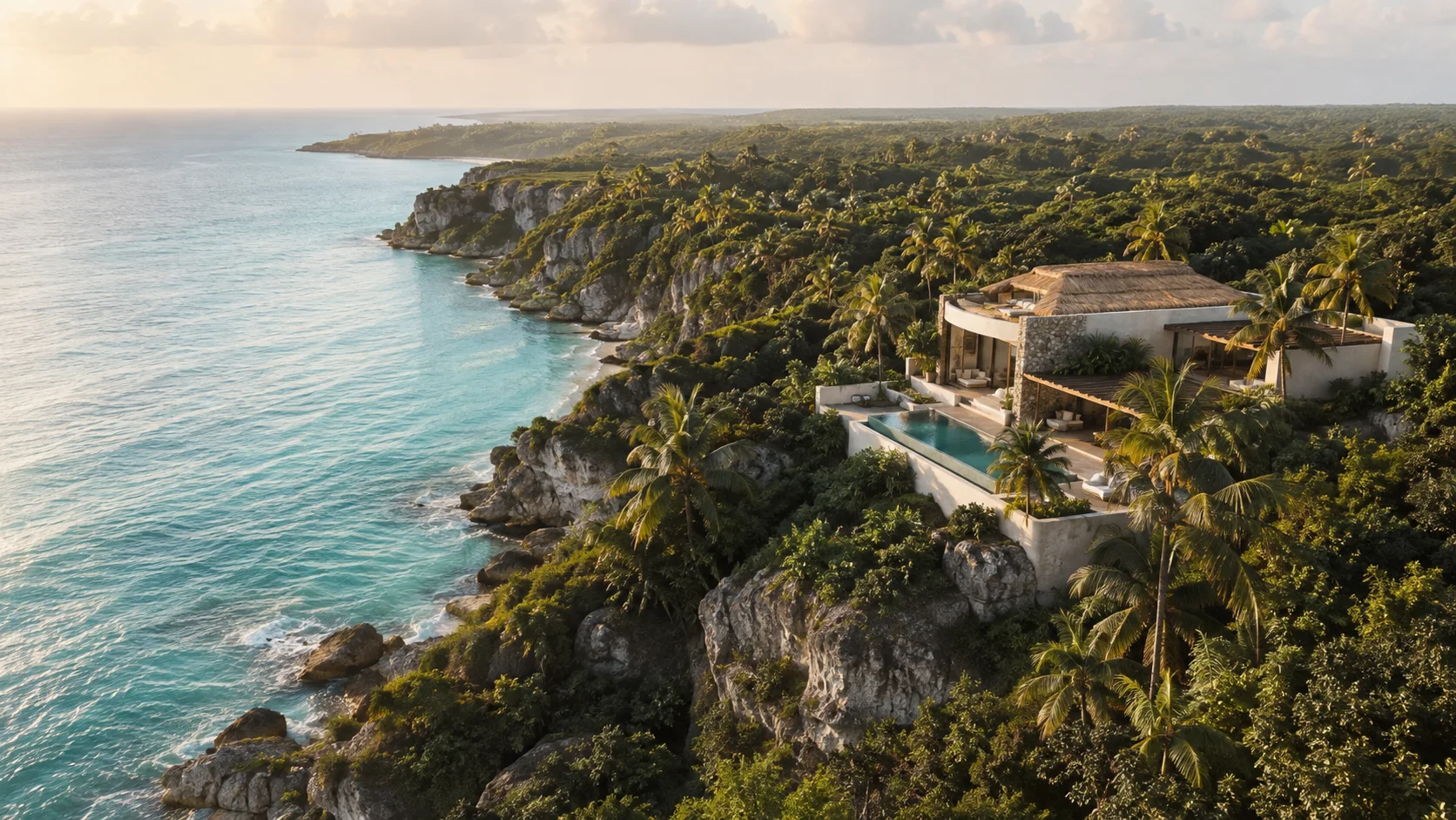 Jungle-framed limestone villa above the Caribbean coast inspired by Tulum